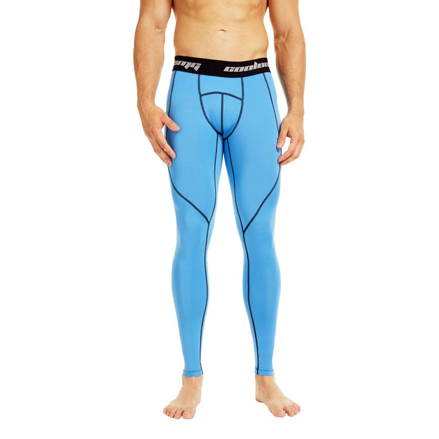 COOLOMG Light Blue Compression Pants GYM Running Tights Length