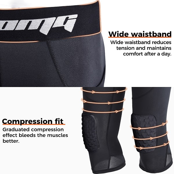 Mens Basketball Leggings With Knee Pads 3/4 Compression Pants