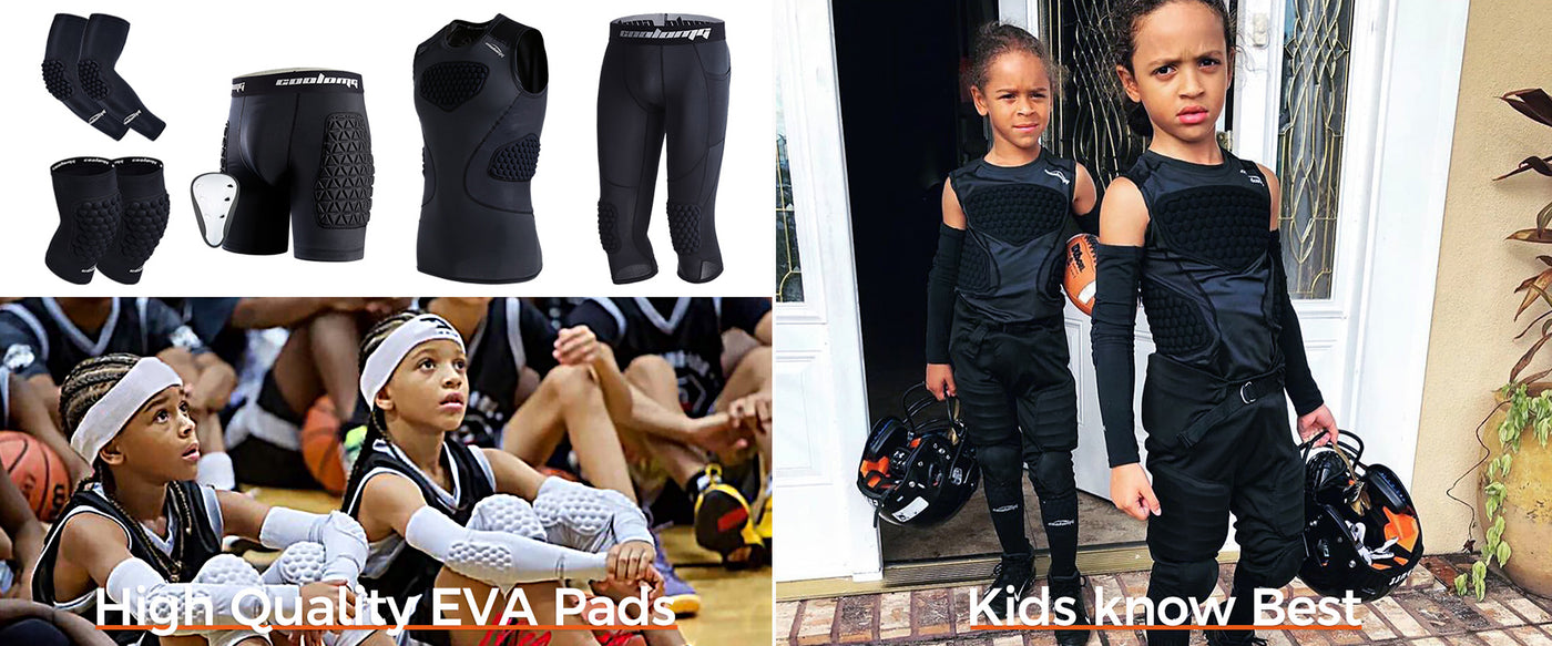 COOLOMG Boys 3/4 Compression Pants with EVA Foam Padding on Knee