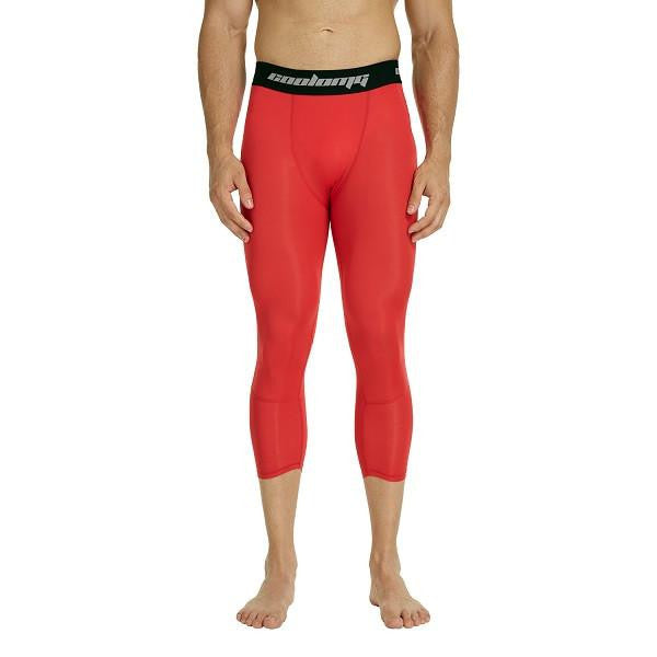 COOLOMG RED 3/4 Compression Tights Capri Running Pants Leggings