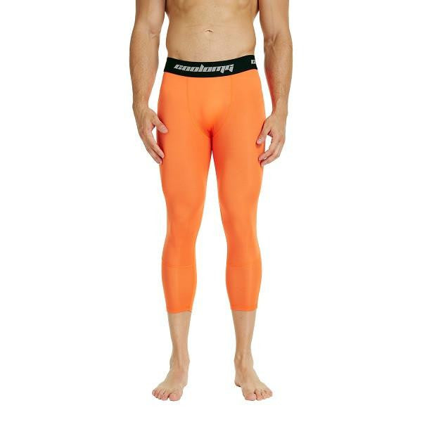Men Running Tights Orange Gym Leggings Man Compression Pants Low